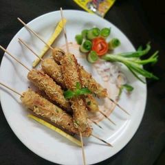 A picture of Dish name- paneer and Maggi mix stick kabab.