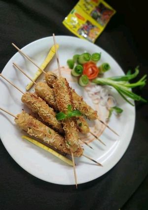 A picture of Dish name- paneer and Maggi mix stick kabab.