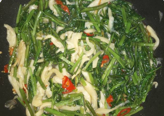 Resep Tumis kangkung dan jamur putih yang lezat, Enak Banget