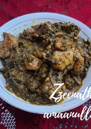 A picture of Paalak Maat Chicken or Spinach Amaranthus Chicken.