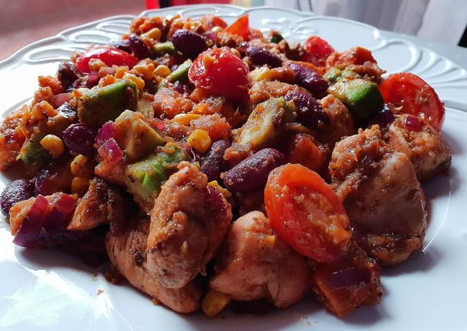 Mexican Honey-Lime Chicken Sweet Potato and Red Bean skillet