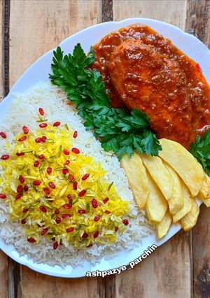 عکسی از دستور چلو مرغ و هلو🌸