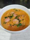Sopa de abóbora com linguiça e gorgonzola
