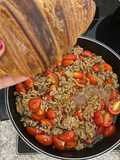 Carne moída com tomate cereja