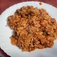 Carne picada con arroz y pisto
