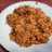 Carne picada con arroz y pisto