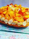 Tartelette  Pêche, crème de Chouchoux sur Palet Breton