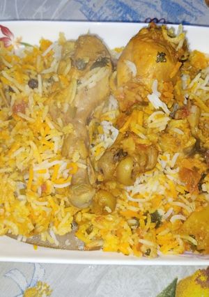 A picture of Chicken Scallion Biryani.