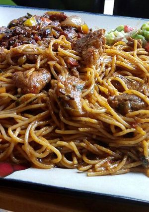 A picture of Pork barbeque pasta (not real name).