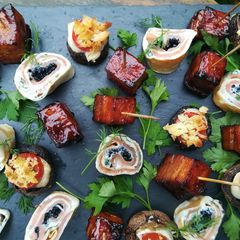 Smoked salmon and caviar pancake canapés A picture of Smoked salmon and caviar pancake canapés.