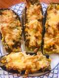 Berenjenas rellenas de pollo y vegetales