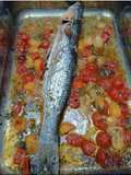 Cefalo con pomodorini gialli e rossi