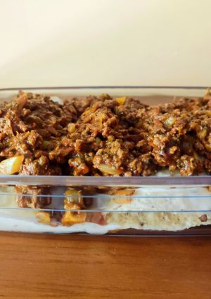 Una foto de Nachos con carne picada (beef nachos)