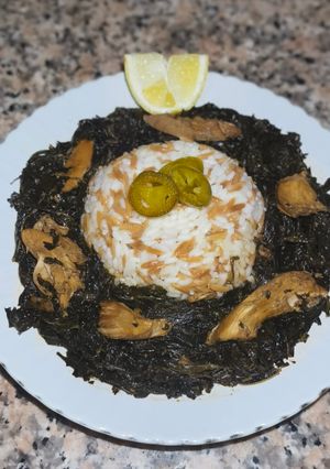 صورة لوصفة ملوخيه ورق مع الرز