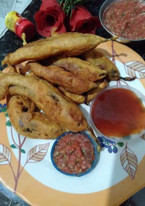 A picture of Mirchi Bhajiya (Stuffed Chili Fritters).