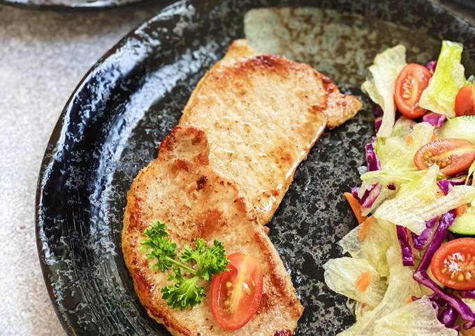 How to Prepare Favorite Easy Pan Seared Pork Chops with Garlic Red Wine Vinegar Salad