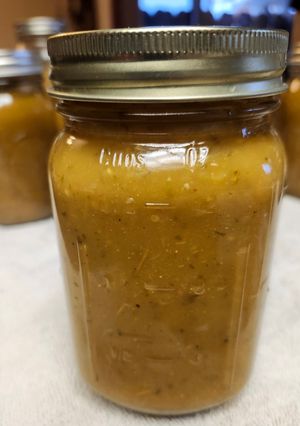 A picture of Brad's green tomato pasta sauce.