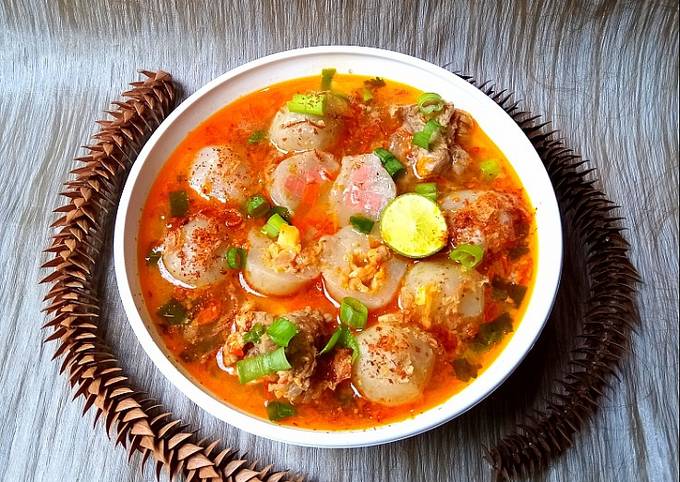 Resep Cilok Kuah Pedas Balungan Isi Telur Puyuh Sosis Ayam Pedas