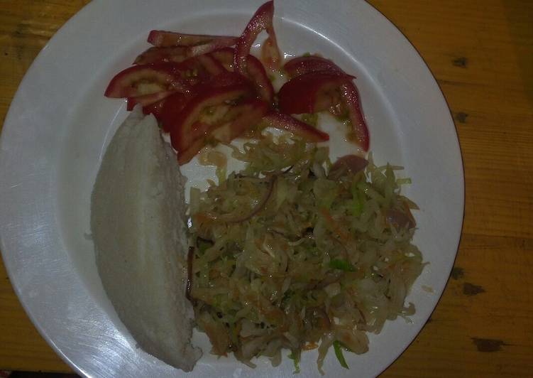 Ugali with steamed cabbage