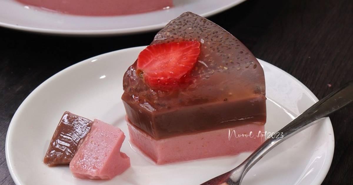 Resep Puding lapis Coklat Strawberry oleh Nurul Art Cookpad