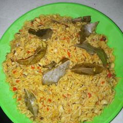 Jollof rice and beans A picture of Jollof rice and beans.