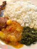 Cassava leaves (Kisamvu) and potato & tomato sauce