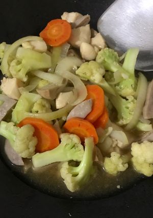 Foto resep Ayam cah jamur / kembang kol