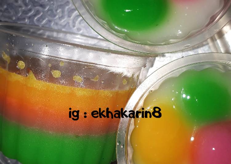 Mudahnya Menyajikan 2 Puding  Susu  Pelangi   Enak 