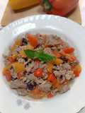 Stracciata di carne tritata e peperoni