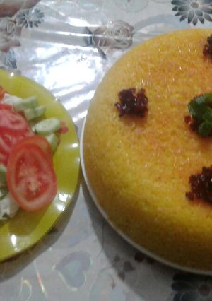 عکسی از دستور تهچین گوشت و بادمجان