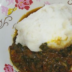 Pounded yam & ugu leave A picture of Pounded yam & ugu leave.