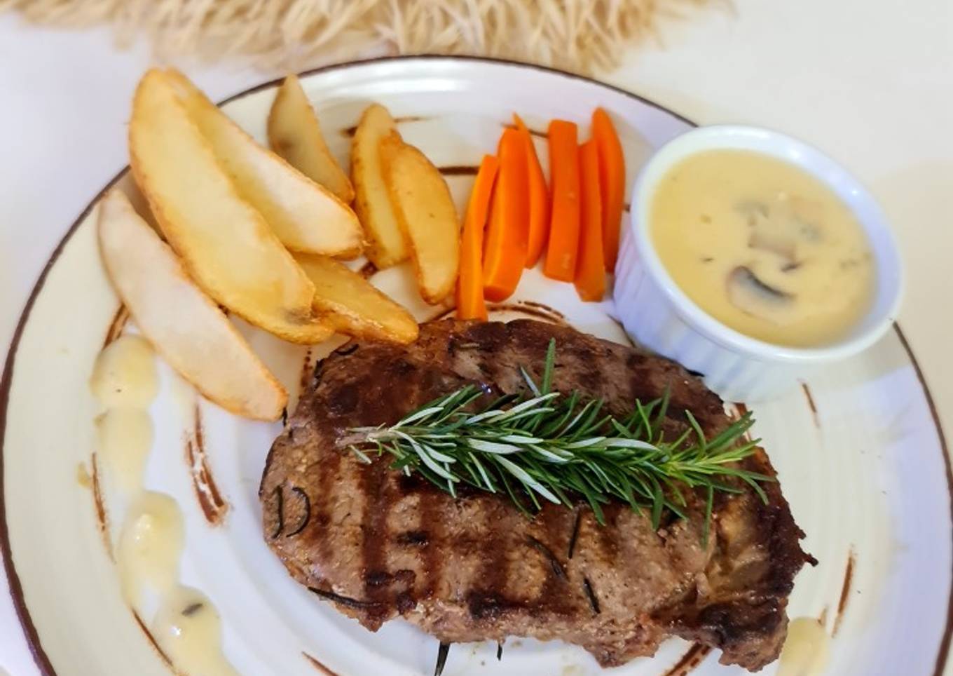 81. Medium Well Beef steak with Mushroom Sauce