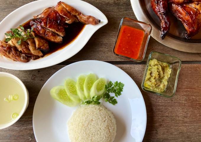 Nasi Hainan dengan Ayam Panggang (Hainan Chicken Rice with Roasted Chicken)