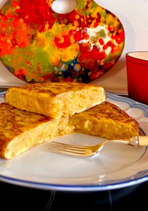 A picture of Spanish Potato Omelette with Onion (Tortilla de Patata con Cebolla).