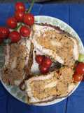 Gombás-sajtos 🐟töltött 🐠hal-filè🌶️🍅🍋‍🟩🫑 petrezselymes burgonyával 🥔és uborka 🥒🫑salátával