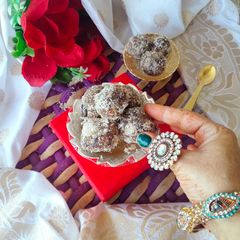 DATES Coconut LADDU (No sugar / khajoor Dry fruits Nariyal ke laddu) A picture of DATES Coconut LADDU (No sugar / khajoor Dry fruits Nariyal ke laddu).