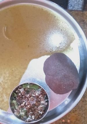 A picture of Horsegram Sambhar and Stir fry.
