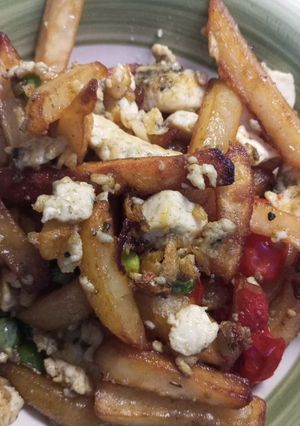 Una foto de Papitas fritas veganas recicladas