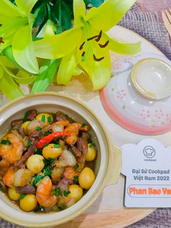 Hình của món Thịt kho tiêu,trứng cút và tôm.