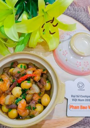 Hình của món Thịt kho tiêu,trứng cút và tôm.