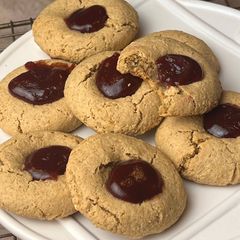 A picture of Oatmeal- Peanut Butter-Raspberry Jam Cookies.