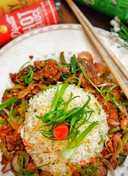Beef chilli with vegetables fried rice