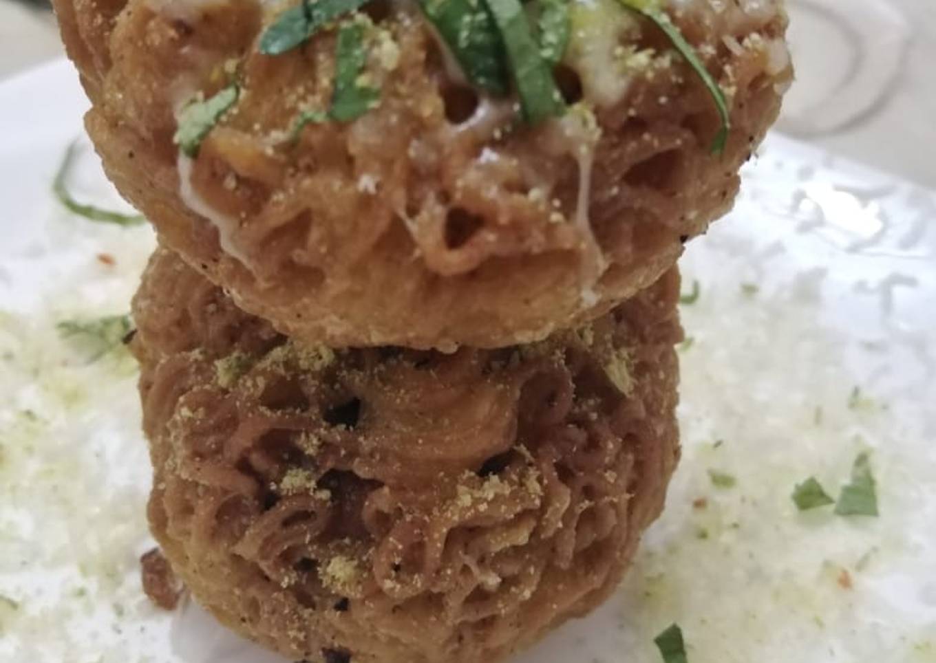 Cheese stuffed speghte wrapped potato balls😋