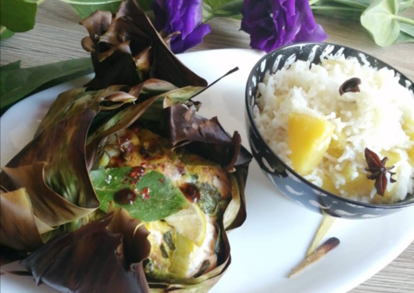Saumon 🦈en papillote de feuilles 🍌de bananier