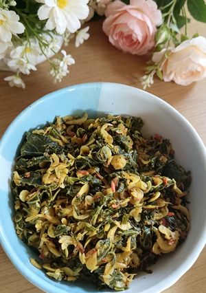 Foto resep Tumis daun singkong udang papai/belacan