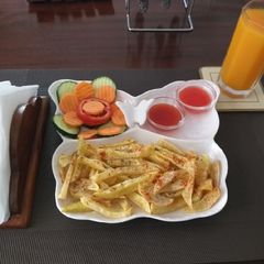 A picture of Home made french fries with salads #All star recipe contest.