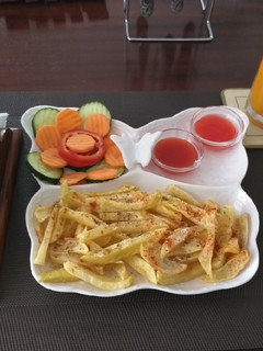A picture of Home made french fries with salads #All star recipe contest.