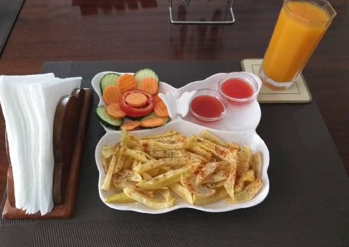 Home made french fries with salads #All star recipe contest