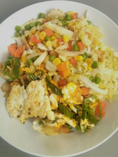 A picture of Softly fried salad with eggs.