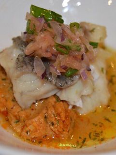 Una foto de Cazuela de Cherne con su escaldon y queso palmero